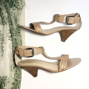 Franco Sarto Stack Heel Sandal Woven Leather 8 1/2